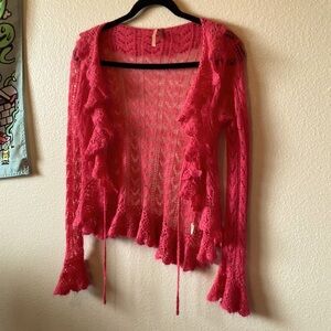 Free people Beaded Hot Pink Cardigan